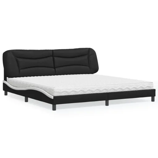 Cama com Colchão 200x200 cm Couro Artificial Preto e Branco