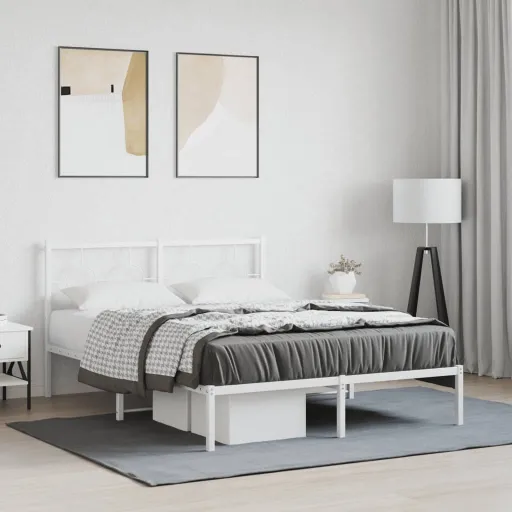 Estrutura de Cama com Cabeceira 135x190 cm Metal Branco