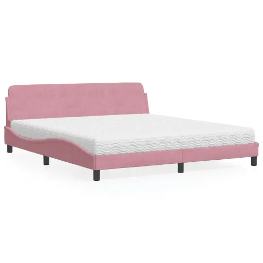 Cama com Colchão 180x200 cm Veludo Rosa