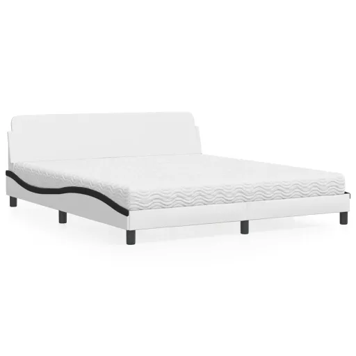 Cama com Colchão 180x200 cm Couro Artificial Preto e Branco