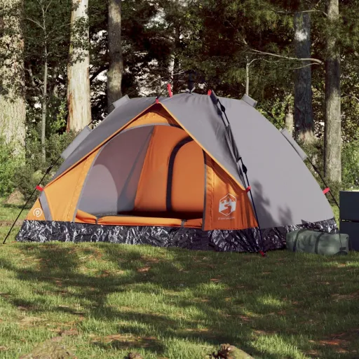 Tenda Campismo Cúpula 3 Pessoas Libertação Rápida Cinza/Laranja