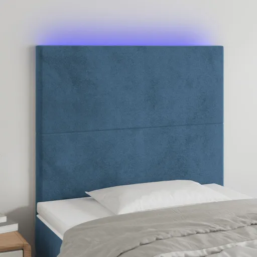 Cabeceira Cama c/ Luzes LED Veludo 100x5x118/128cm Azul-Escuro