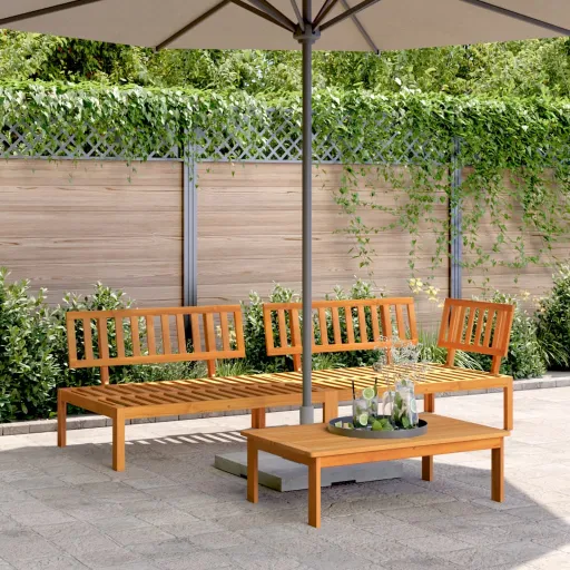 Conjunto de Móveis de Paletes p/ Jardim Acácia Maciça (3 pcs)