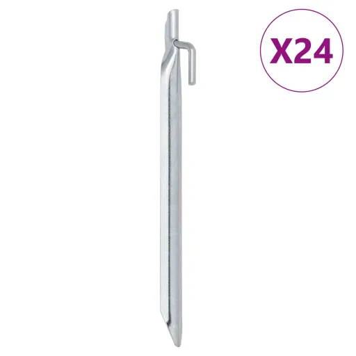 Estacas p/ Tenda   Forma de V 24 cm Ø20 mm Aço Galvanizado (24 pcs)