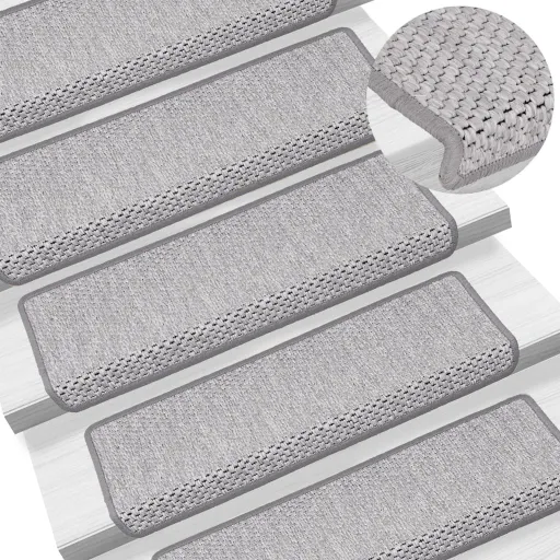 Tapetes Escada Adesivos Aspeto Sisal   65x21x4 cm Platinado (15 pcs)