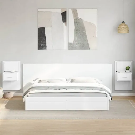 Cabeceira de Cama c/ Armários 240cm Derivados de Madeira Branco