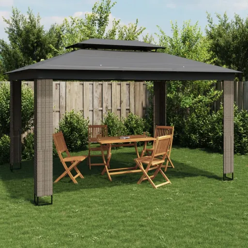 Gazebo com Telhado Duplo 3,94x2,96 m Aço Antracite