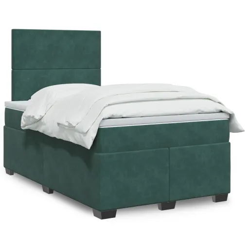 Cama Boxspring com Colchão 120x200 cm Veludo Verde-Escuro