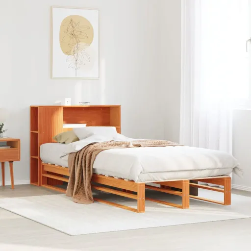 Cama com Estante Sem Colchão 75x190 cm Madeira Maciça