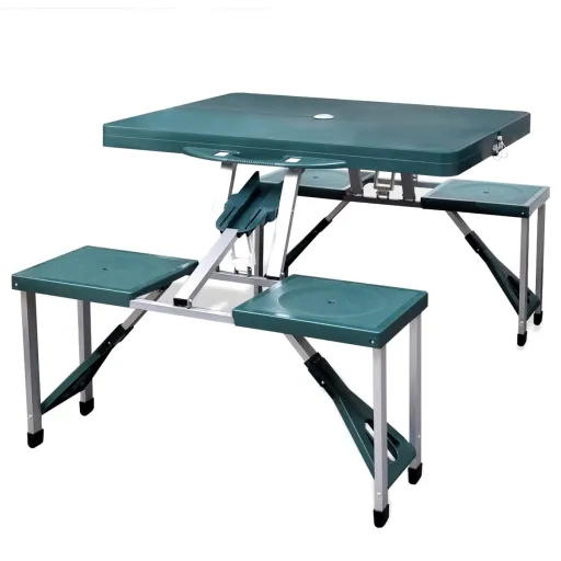 Conjunto Mesa Campismo c/ 4 Bancos Alumínio Extra Verde-Claro