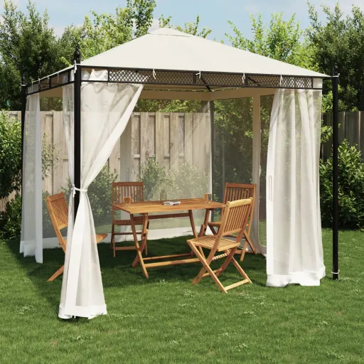 Gazebo com Paredes de Malha 2,93x2,93 m Aço Creme