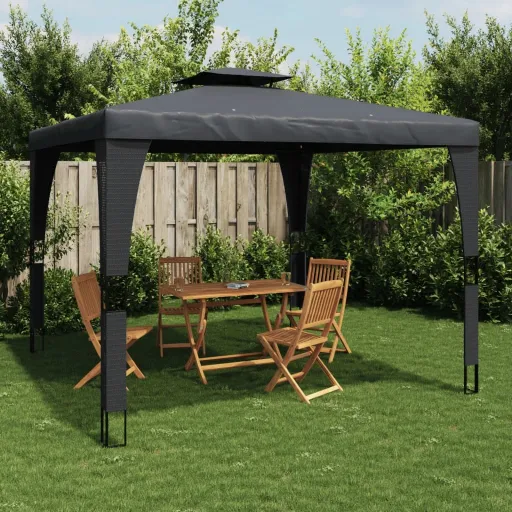 Gazebo com Telhado Duplo 3,98x2,98 m Aço Antracite