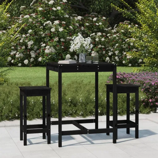 Conjunto de Bar para Jardim Pinho Maciço Preto (3 pcs)