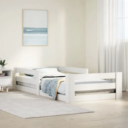 Cama Sem Colchão 70x140 cm Madeira de Pinho Maciça Branco