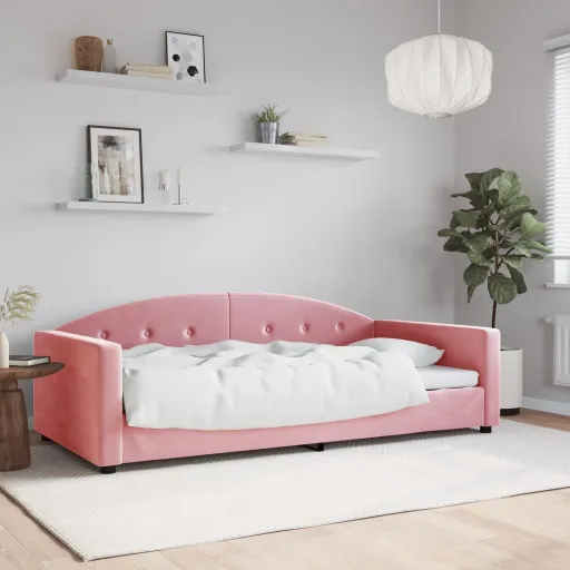 Sofá-Cama 100x200 cm Veludo Rosa