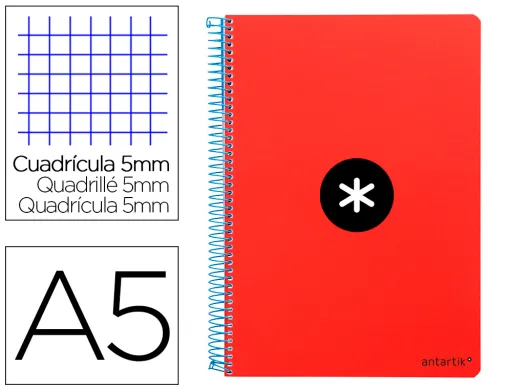 Caderno Espiral Quarto Antartik Capa Extradura 80 F 100 gr Quadricula 4 mm com Margem Cor Vermelho