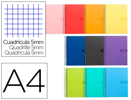 Caderno Espiral A4 Crafty Capa Forrada 80f 90 gr Quadricula 5mm com Margem Cores Sortidas