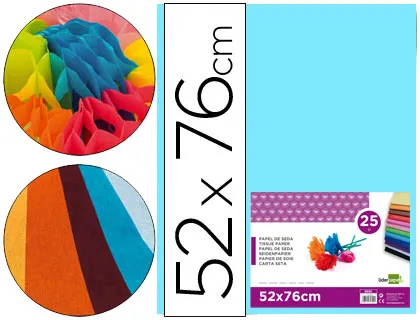 Papel Seda 52 X 76 cm 18 gr Azul Celeste Pack 25 Folhas