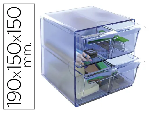 Cubo de Arquivo Archivo 2000 4 Gavetas Organizador Modular Plástico Azul Transparente 155x155x155 mm