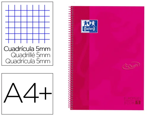 Caderno Espiral Oxford Ebook 1 Capa Extradura Din A4+ 80 F Quadricula 5 mm Rosa Framboesa Touch