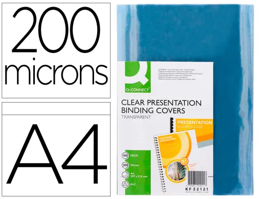 Capa de Encadernação Q-Connect Pvc Din A4 Incolor 200 Microns Pack de 100 Unidades