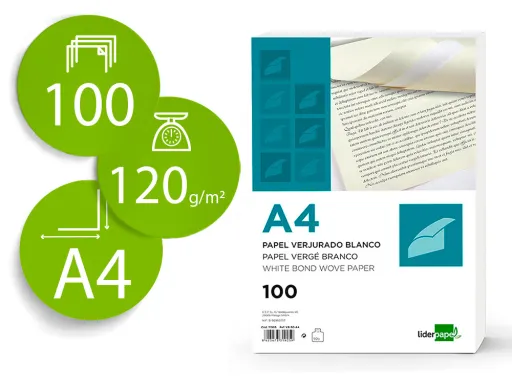 Papel Verge Din A4 120 gr Branco Pack de 100 Folhas