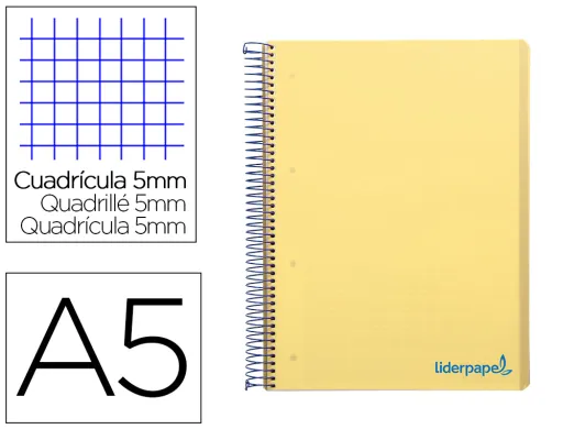 Caderno Espiral A5 Micro Wonder Capa Plástico 120f 90g Quadricula 5mm 5 Bandas 6 Furos Amarelo