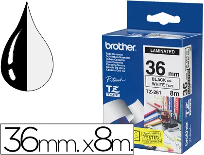 Fita Brother tz-261 Laminada Branco-Preto 36mm X 8m