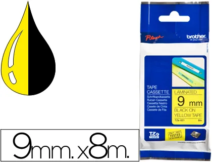 Fita Brother tz-621 Laminada Amarelo-Preto 9mm x 8m