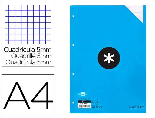 Recarga Colada Antartik Quadricula de 5 mm Din A4 Natural 100 F 100 gr Bandas de 5 Cores