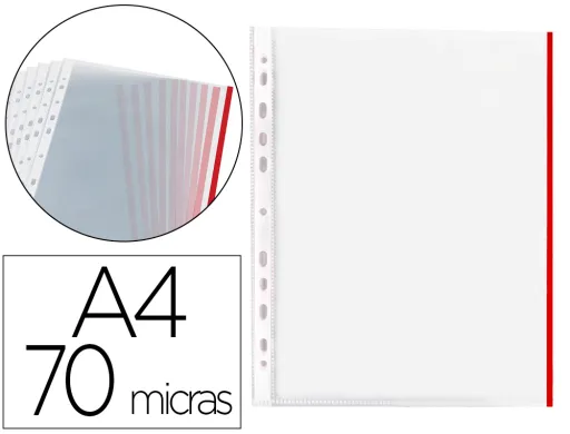 Micas q-Connect Din a4 70 Microns pp Cristal com Borda Vermelha Bolsa de 10 Unidades