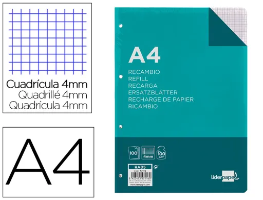 Recarga Din A4 100 Folhas 100g/m2 Quadricula 4mm com Margem 4 Furos