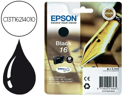 Tinteiro Epson 16 Wf2010w Wf2510wf Wf2520nf Wf2530wf Wf2540wf Preto 175 Pag