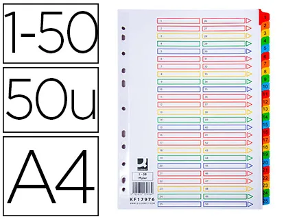 Separador Q-Connect Numerico Plástico 1-50 Conjunto de 50 Separadores Din A4