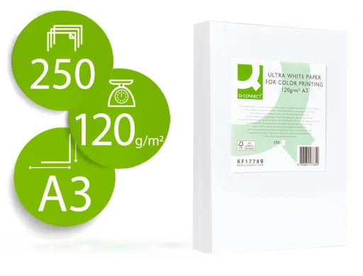 Papel Fotocopia Ultra White Q-Connect Din A3 120 gr Pack de 250 Folhas