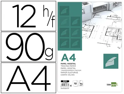 Bloco de Papel Vegetal Din A4 210x297mm 90 gr Bolsa de 12 Folhas