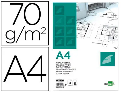 Bloco de Papel Vegetal Din A4 210x297mm 70 gr Bolsa de 12 Folhas