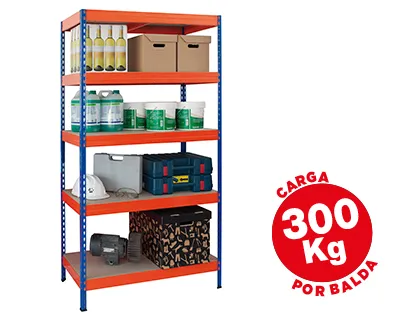 Estante Ar Storage Metálica 192x100x50cm 5 Prateleiras 300kg por Prat. em Madeira Sem Parafusos. Cor Azul/Laranja