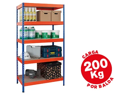 Estante Ar Storage Metálica 180x90x40 cm 5 Prateleiras 200kg por Prat.em Madeira Sem Parafusos Cor Azul/Laranja