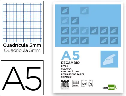 Recarga Din A5 120+20 F Quadriculado 5 mm 6 Furos Sem Margem Bandas 5 Cores Papel 70 gr