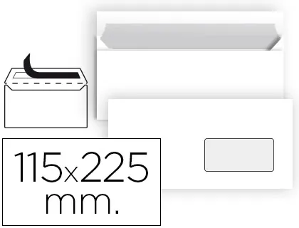 Envelope Americano Branco 115x225 mm Tira de Silicone Janela Direita Pack de 25 Unidades