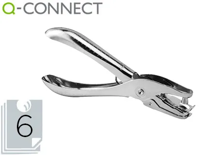 Furador Q-Connect de Alavanca Metalico Cromado 1 Furo Abertura 6 mm Capacidade 6 Folhas