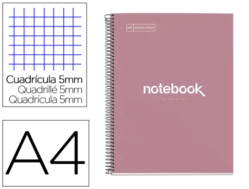 Caderno Espiral Miquelrius Notebook Emotions Rose Dust Tapa Forrada Din a4 Microperforado 80 Hojas 90