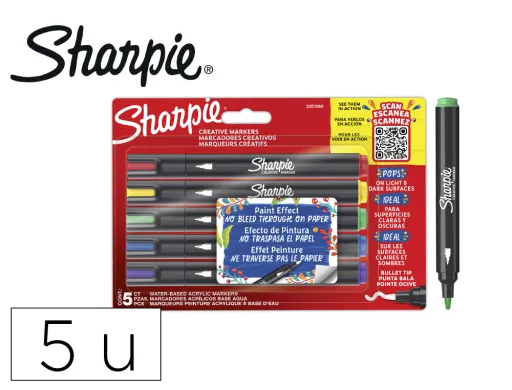 Marcador Sharpie Acrylic Ponta Redonda Blister de 5 Unidades Cores Sortidas