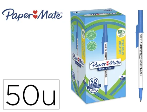 Esferográfica Paper Mate Kilometrica Ponta 1 mm Plástico Reciclado 80% Cor Azul