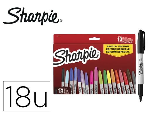 Marcador Sharpie Permanente Ponta 0,9 mm Pack Regresso as Aulas Blister de 18 Unidades Cores Sortidas