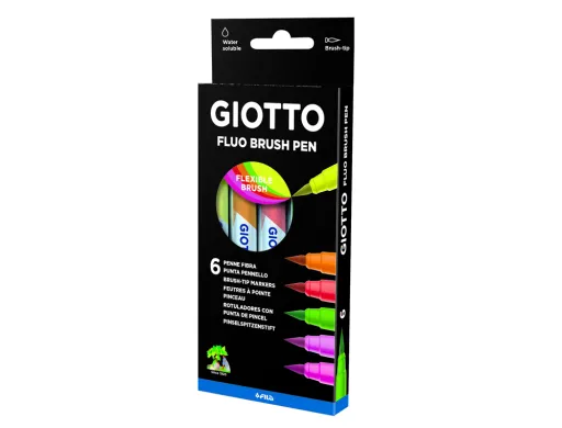 Marcador Giotto Turbo Soft Fluo Ponta de Pincel Caixa de 6 Unidades Cores Sortidas