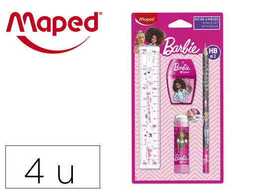 Mini Set Papelaria Maped Barbie 4 Pecas