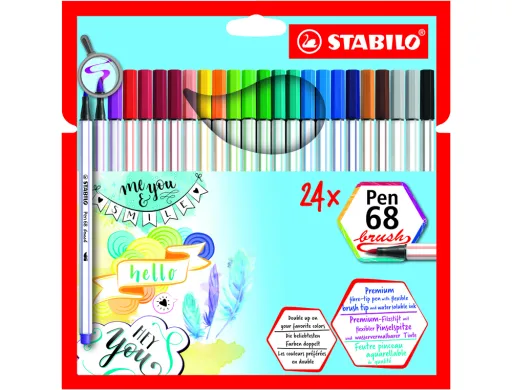 Marcador Stabilo Aguarelavel Pen 68 Brush Ponta Pincel Estojo de 24 Unidades Cores Sortidas