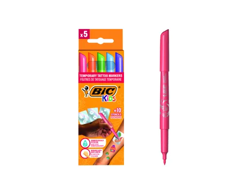 Marcador Bic Kids Tattoo Caixa de 5 Unidades Cores Sortidas + 10 Moldes